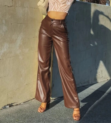 Women's High Elastic PU Leather Pants